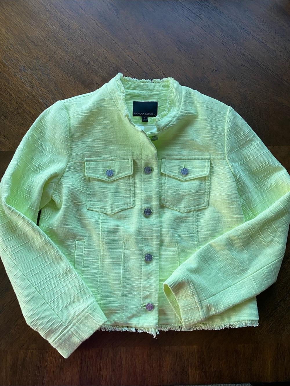 Banana Republic Neon Lime Fringe-Hem Tweed Jacket